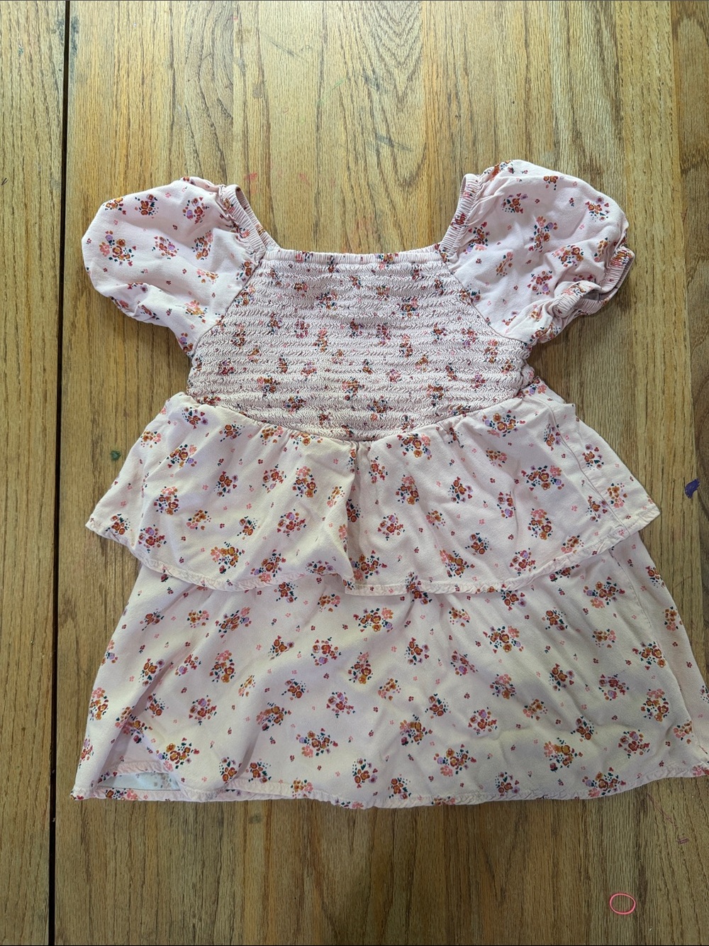 Girls Pink Floral Smocked Peplum dress